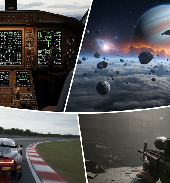 Collage of flight and space simulation games.
